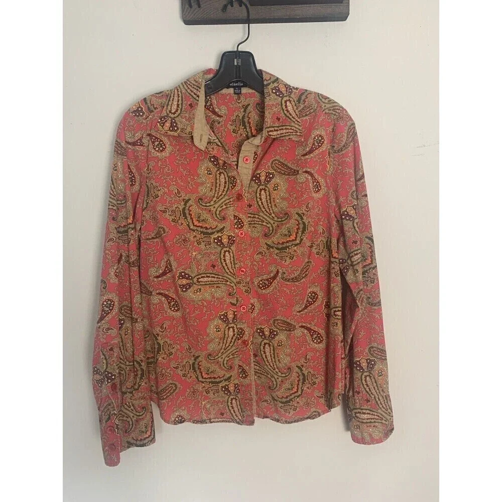 Vintage Rafaella Paisley Collared Shirt Top Button Up Long Sleeves Size Large